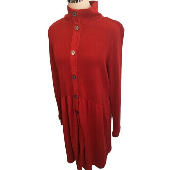 Russ Berens Red Size Large Dress Or Duster Lagenlook Minimalist ButtonUp NEW NWT - Picture 2 of 7